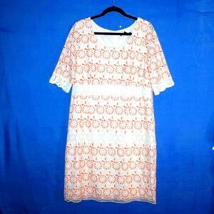 Chris McLaughlin Eyelet Lace Dress Orange White Size 18